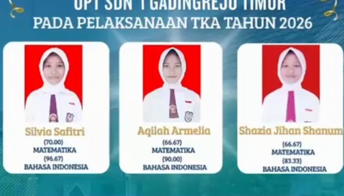 TKA 2026, UPT SD Negeri 1 Gadingrejo Timur Lulus 100 Persen