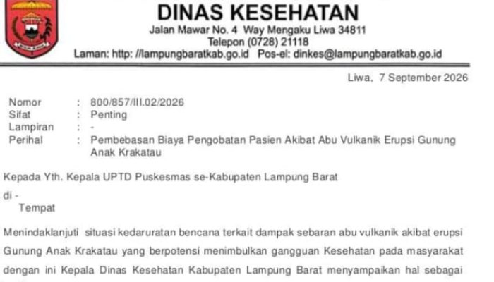 Dampak Abu Vulkanik Anak Krakatau, Puskesmas di Lampung Barat Gratiskan Pengobatan Warga